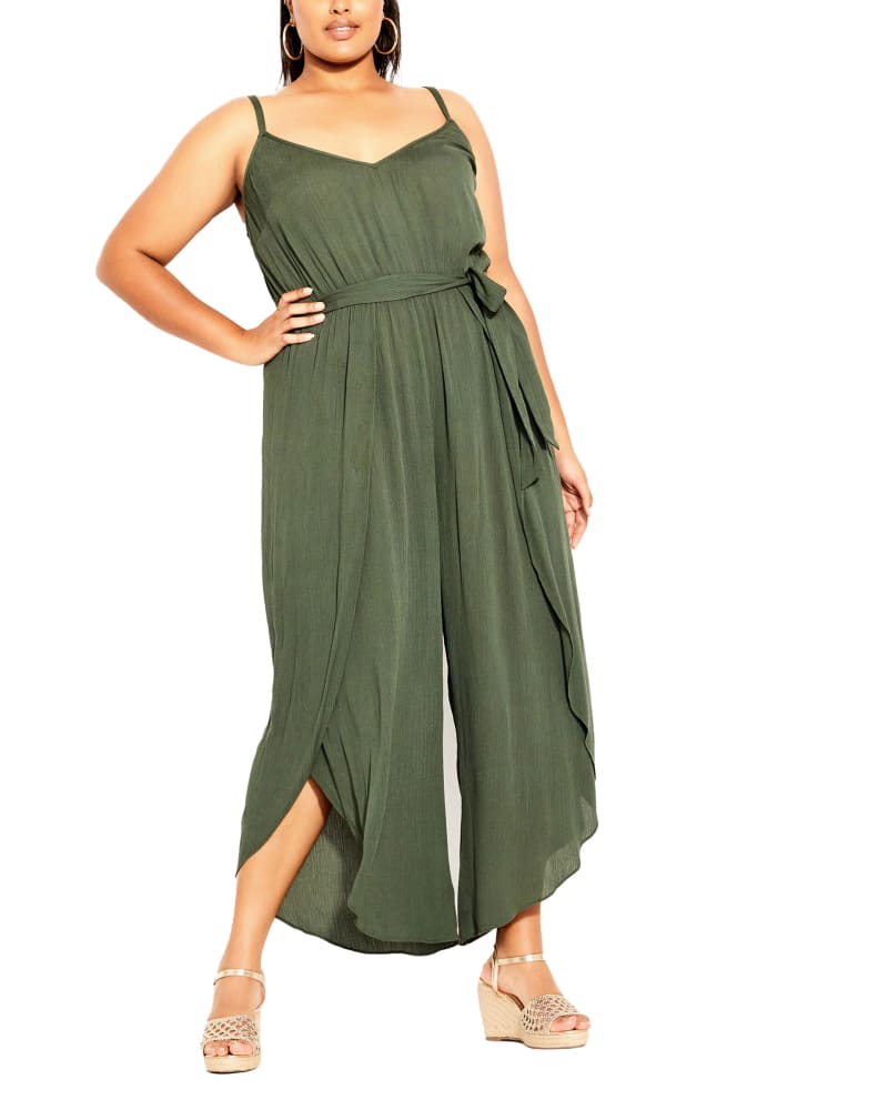 Plus size model wearing Isla Tropic Tie Jumpsuit by City Chic | Dia&Co | dia_product_style_image_id:204531